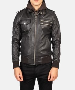 Bravado Hooded Leather Bomber Jacket