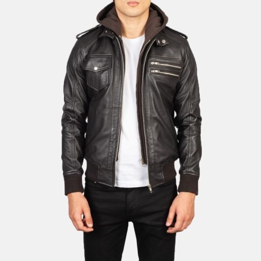 Bravado Hooded Leather Bomber Jacket