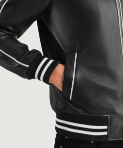 Cooper Black Leather Varsity Jacket