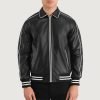 Cooper Black Leather Varsity Jacket