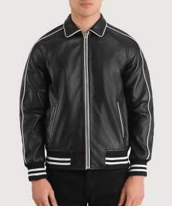 Cooper Black Leather Varsity Jacket