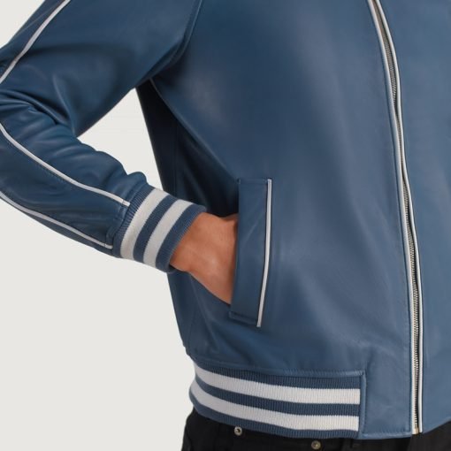 Cooper Blue Leather Varsity Jacket