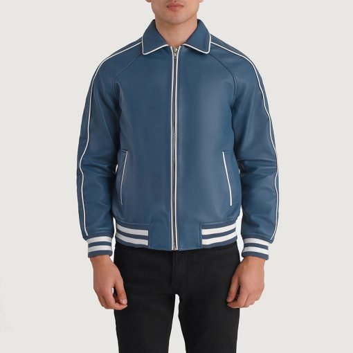 Cooper Blue Leather Varsity Jacket