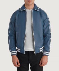 Cooper Blue Leather Varsity Jacket