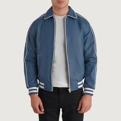 Cooper Blue Leather Varsity Jacket