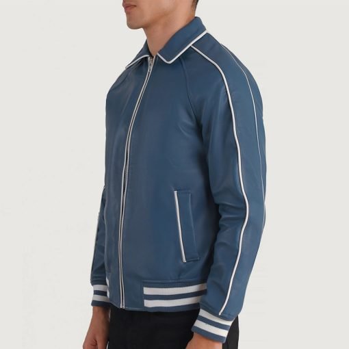 Cooper Blue Leather Varsity Jacket