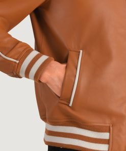 Cooper Tan Brown Leather Varsity Jacket