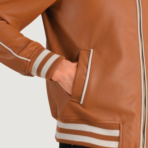 Cooper Tan Brown Leather Varsity Jacket