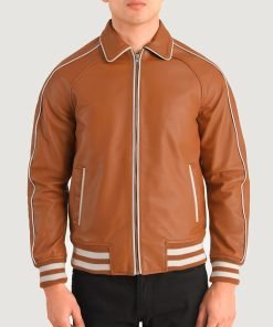 Cooper Tan Brown Leather Varsity Jacket