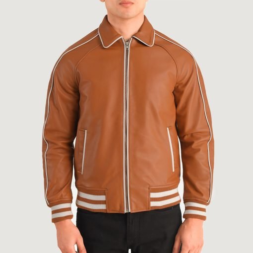 Cooper Tan Brown Leather Varsity Jacket