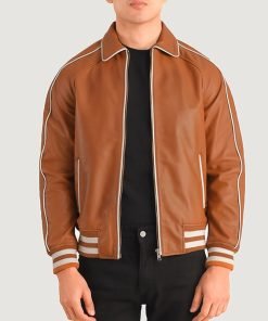 Cooper Tan Brown Leather Varsity Jacket