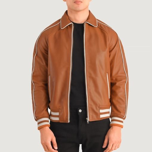 Cooper Tan Brown Leather Varsity Jacket