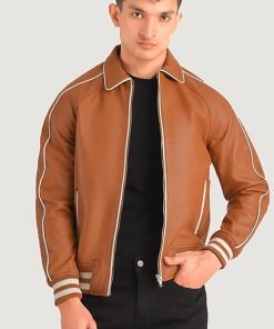 Cooper Tan Brown Leather Varsity Jacket