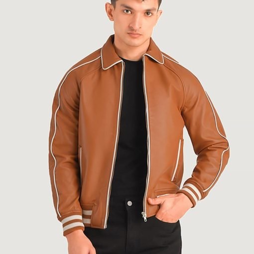 Cooper Tan Brown Leather Varsity Jacket