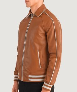 Cooper Tan Brown Leather Varsity Jacket