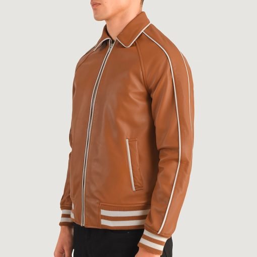 Cooper Tan Brown Leather Varsity Jacket