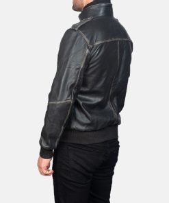 Glen Street Black Leather Bomber Jacket