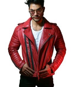 Mens Quilted Black Motorcycle Leather Jacket