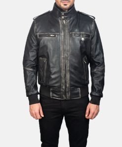 Glen Street Black Leather Bomber Jacket