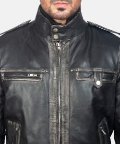 Glen Street Black Leather Bomber Jacket