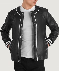 Willis Black Leather Varsity Jacket