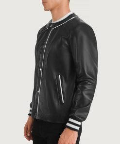 Willis Black Leather Varsity Jacket
