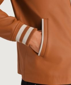 Willis Tan Brown Leather Varsity Jacket