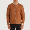 Willis Tan Brown Leather Varsity Jacket