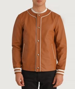 Willis Tan Brown Leather Varsity Jacket