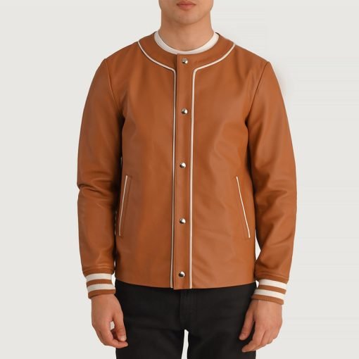 Willis Tan Brown Leather Varsity Jacket