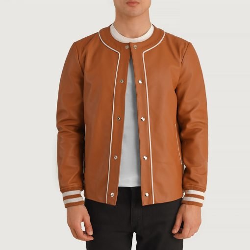 Willis Tan Brown Leather Varsity Jacket