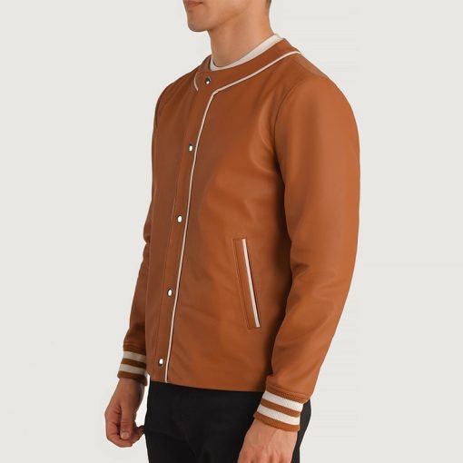 Willis Tan Brown Leather Varsity Jacket