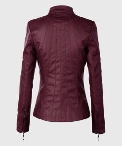 Mia Maroon Moto Biker Leather Jacket