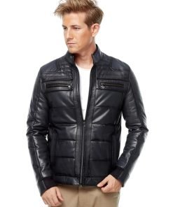 Men’s Real Navy Leather Bomber Jacket