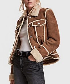 Women’s Tan Shearling Leather Trucker Jacket