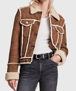 Women’s Tan Shearling Leather Trucker Jacket