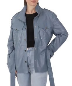 Womens Pastel Blue Leather Jacket