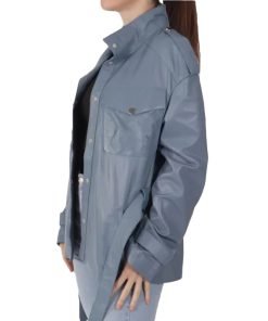 Womens Pastel Blue Leather Jacket
