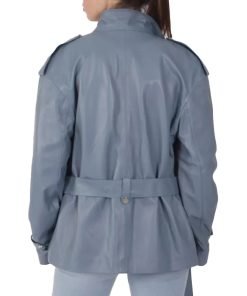 Womens Pastel Blue Leather Jacket
