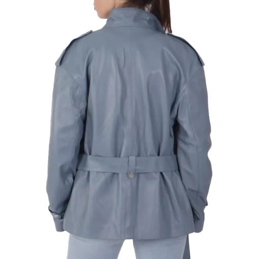 Womens Pastel Blue Leather Jacket