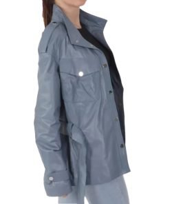 Womens Pastel Blue Leather Jacket