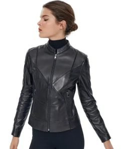 Women’s Real Black Leather Cafe Racer Jacket