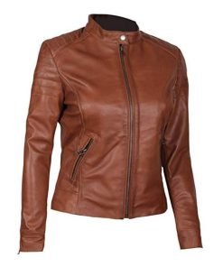 Womens Biker Brown Leather Jacket
