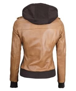 Women Camel Brown Bomber Leather Jacket
