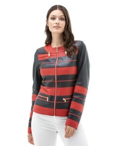 Women’s Real Navy & Red Leather Jacket