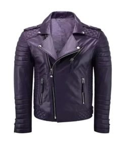 Women Purple Leather Quilted Jacket