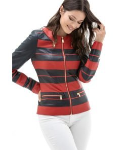 Women’s Real Navy & Red Leather Jacket