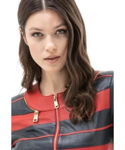 Women’s Real Navy & Red Leather Jacket