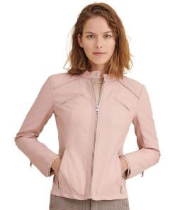 Women’s Baby Pink Biker Leather Jacket