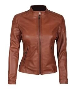 Womens Biker Brown Leather Jacket